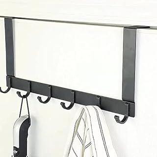 SystemsEleven Over Door Hooks Coat Hangers Over The Door Hooks Heavy Duty Door Hanger for Coats Robes Hats Clothes Towels Hanging Towel Rack Organizer (Black - 6 Hooks)