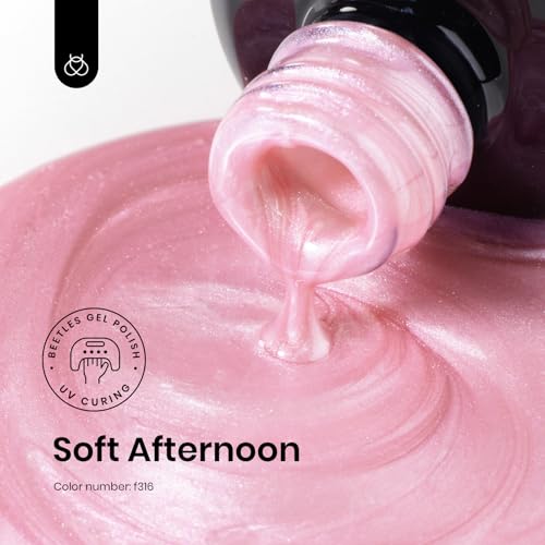 Image of Beetles Pearl Pink Gel Nail Polish - Soft Afternoon Mermaid Gel Polish, 15ml Thread Effect Pink Nails Swirl Shell UV LED Soak Off Gel Manicure
