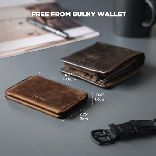 Image of VULKIT Slim Minimalist Card Holder RFID Blocking Leather Credit Card Holder Front Pocket Wallet Magnetic Closure, Handcrafted Cowhide Version