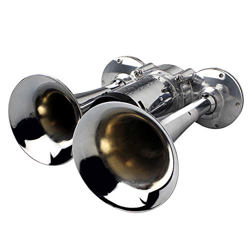 GAMPRO Air Horn 12V 135db, Chrome Zinc Dual Trumpet Air Horn with Compressor Easy Install for Any 12V Vehicles Trucks Lorrys Trains Boats Cars Vans - Thumbnail 4