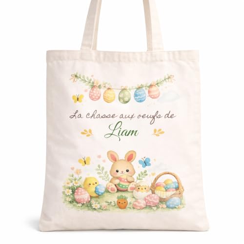 Générique Tote Bag Personnalisable Pâques - Cadeau Enfant - avec prénom (Oeufs)