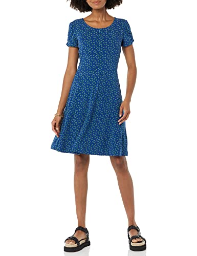 Image of Amazon Essentials Women's Gathered Short Sleeve Crew Neck A-line Dress (Available in Plus Size)