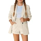 Mädchen Zweiteiliges Formelles Outfit Kinder Anzug Outfit Langarm BlazerAnzug mit Knopfe Shorts Set Formale Offene Front Cardigan Set Elegantes Slim Fit Sakko für Festlich Schule Geburtstag 3-14 Jahre