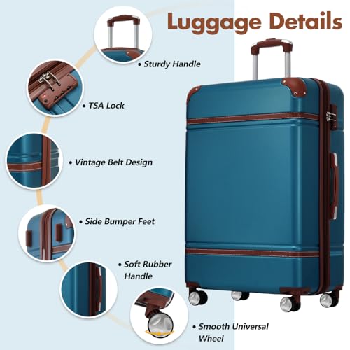 Hardshell Luggage Sets with Bags Lightweight Suitcase Double Spinner Wheels with TSA Lock,Single Vintage Luggage 28 IN,Blue4
