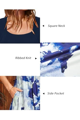 Image of Newshows Women's 2026 Summer Casual Square Neck Ruffle A Line Beach Vacation Sundress Work Business Dress with Pockets