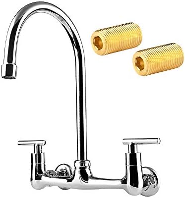 Commercial Wall Mount Kitchen Faucet, 8 Inch Center 2-Handles Commercial Kitchen Sink Faucet with 6" Swivel Spout for Backsplash Mount Restaurant Industrial Sink Faucets Chrome Finish