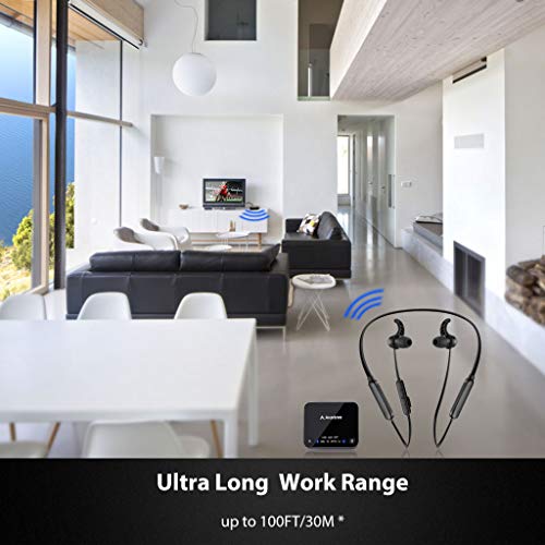 Avantree HT4186 Cuffie Wireless Auricolari a Collana Senza Fili per TV, PC con Trasmettitore Bluetooth, per Audio Ottico Digitale, RCA, AUX da 3.5mm, Plug & Play, Nessun Ritardo Audio