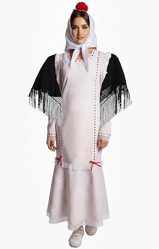 Gojoy shop   Disfraz de Chulapa Madrileña para Adultos, Contiene: Vestido, Mantón, Pañuelo, Clavel y Mochila de Cuerdas. (ROSA EXCELENCIA, L)