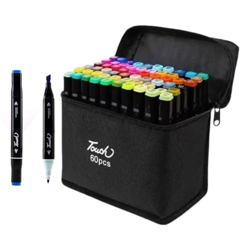 Caneta Marcador Permanente Ponta Dupla 60 Cores Estojo Arte Trabalho Escola Desenho Estudante Desenh