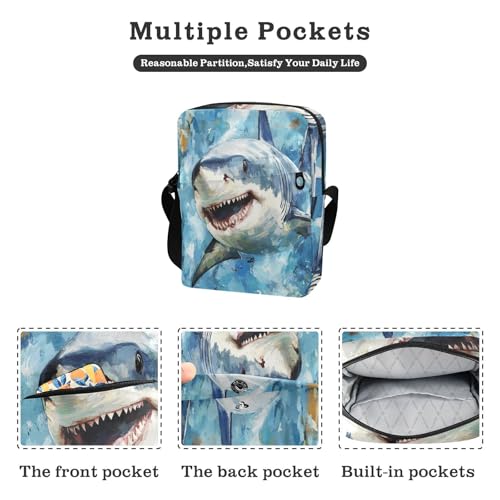 men's messenger bag cross body bag cross body purses for women Adjustable Strap for outdoor sports outdoor sports- Painting Style Shark2