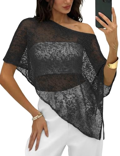 トップス tope shrink poncho LOMON Sheer Poncho Shrug Lightweight Sheer Tops for Women Mesh