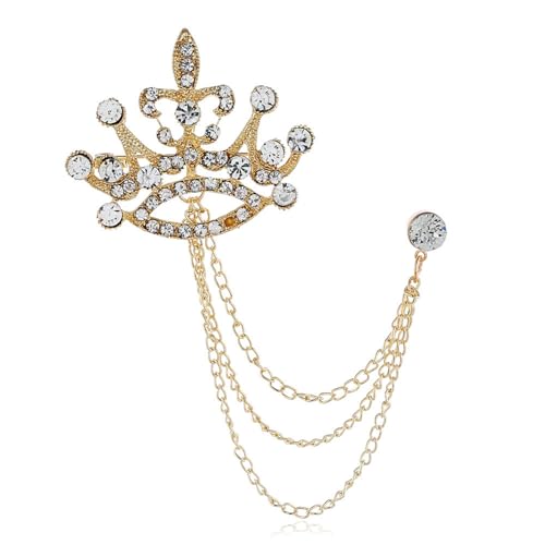Image of coadipress Crown With Hanging Chain Brooch for Women Men Elegant Gentlemen Gold Silver Crystal Crown Lapel Pin Vintage Rhinestone Wedding Brooch Suit Shirt Pin Accessories
