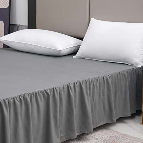 Image of Bed Skirt Full Size 18 Inch Drop Ruffled Bed Skirt with Split Corners | Bed Skirt with Platform, Soft and Stylish 100% Microfiber, Grey