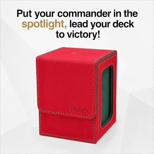 Image of Venssu MTG Deck Box with Commander Display, Card Deck Box Fits 100 Double Sleeved Cards, TCG with 2 Dividers and 1 Toploader (Red and Green)