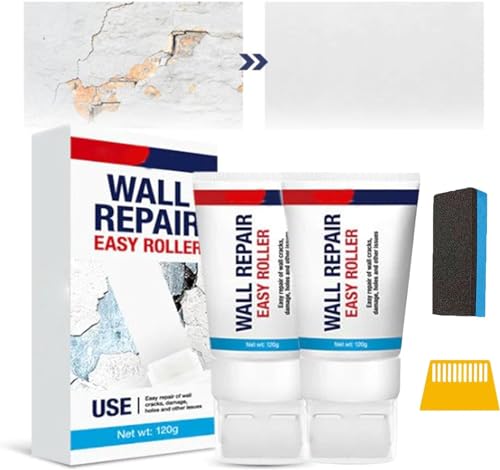 Rollfixt Lot de 2 petits rouleaux de réparation murale avec grattoir pour réparation murale avec peinture au latex