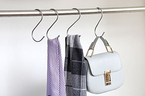 Prudance Larger Round S Shaped Stainless Steel Hanging Hooks Set with 10 Hooks - Ideal for Pots, Pans, Spoons & Other Kitchen Essentials - Perfect for Clothing
