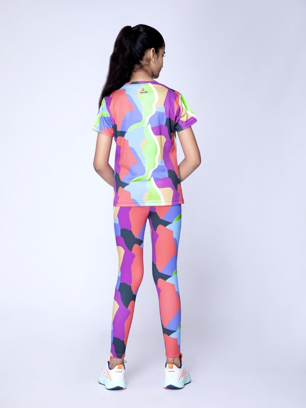 Image of Girl's Activewear Workout Set 2 Piece Athletic Sets Dry Fit Printed Tees And Leggings Yoga Running Dance 4-14Y