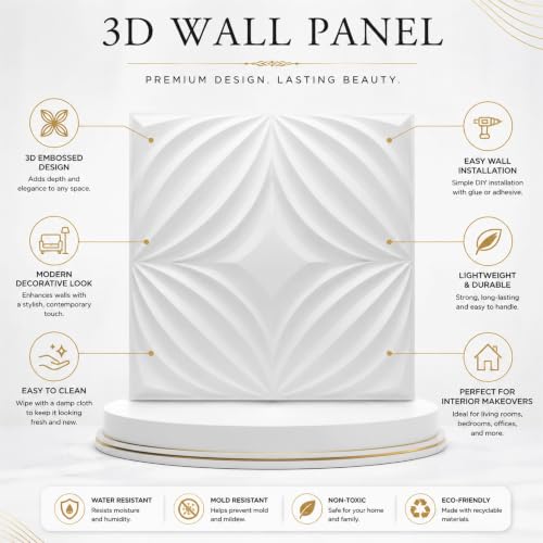 Image of Kayra Decor 3D PVC Wall Panels | Flower Design | White Color | Panels for Bedroom & Living Room | 19.7 x 19.7 Inch | Pack of 12 | 32.28 Sq Ft