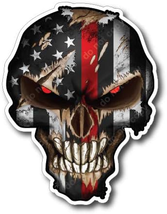 Thin Red Line Skull Small Pack of 4 Fire Fighters American Flag Vinyl Decal Sticker Car Truck