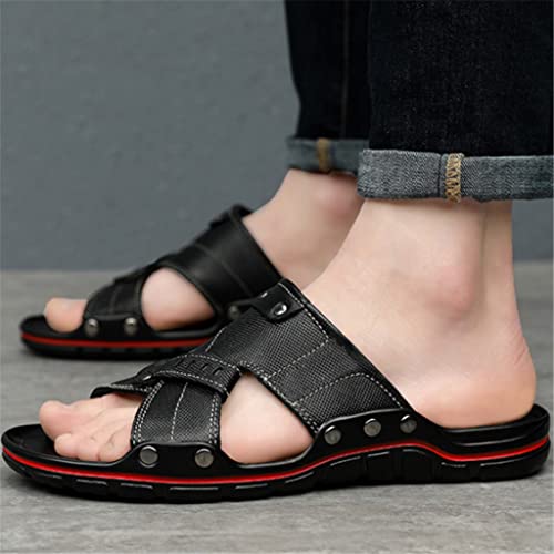 Leather Slides Slippers Men Fashion Casual Slip on Shoes Flat(D,7.5code)3