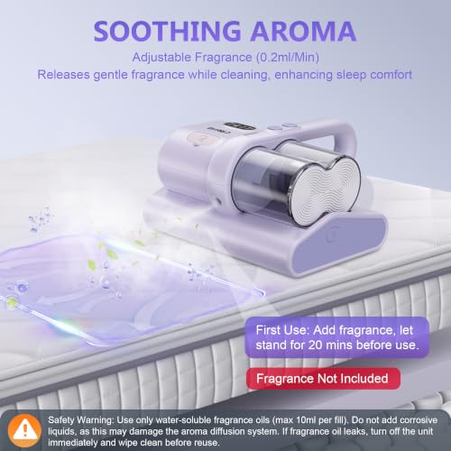 Cleera Mattress Vacuum Cleaner, 16KPa Suction, 14000RPM Tapping, 253.7nm UV-C Dual Optical Sensors, 400W Bed & Couch Vacuum, Dual Brushroll, Smart Dust Sensor, HEPA Filtration for Sofa Crib Carpet — view 5