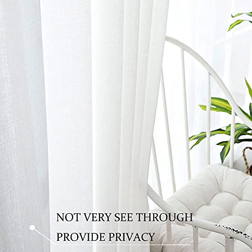 Image of White Curtains 84 Inches Long - Gromment Linen Look Light Filtering Semi Sheer Curtains for Bedroom Window Treatments, 2 Panels, 52 x 84 Inch