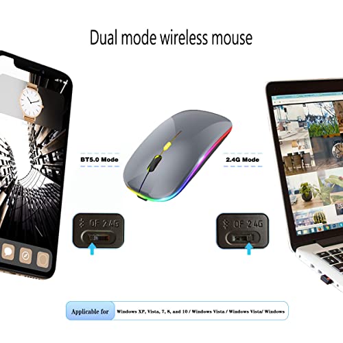 Wireless Bluetooth Mouse,Led Rechargeable Slim Silent Laptop Mouse,Portable(Bt5.2+Usb Receiver)Dual Mode Computer Mice,Quick Precise Responsiveness Control Laptop,Desktop Computer,Tablet,Phone.(Grey) #TOP6