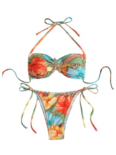 Maillot de bain 2 pièces femme ajustement parfait taille XS dos nu froncé multicolore
