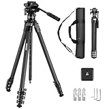 NEEWER 60.4' Travel Tripod Carbon Fiber with Detachable Damped Fluid Head, Lightweight Video Camera Stand with Metal Quick Flip Buckle, Arca Type QR Plate Compatible with PD, LT37
