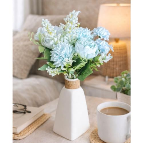 Image of SATYAM KRAFT 1 Pcs Artificial Multiflora Flower Roses Fake Sticks Bunch Decorative Items for Home Decor, Bouquets, Bedroom, Living Room, Wedding, Festive Decor (Without Vase)