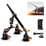 K&F CONCEPT Triple Suction Cup Car Mount with Magic Arm and Extension Pole, Action Camera Mounts with Action Cam Adapter Compatible with Osmo Action 6/Pocket 3, GoPro Hero 13, Insta360 X5