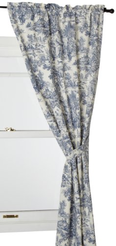 Ellis Curtain Victoria Park Toile 68-Inch-By-54 Inch Tailored Panel Pair With Tiebacks, Blue #TOP15