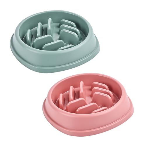 XBOGO Feeder Dog Bowls 2 Pack, Anti-Slip Slow Eating Dog Bowl, Maze Dog Food Bowl, Anti-Choking Puzzle Feeder Dog Bowl, Slow Feeder Bowl for Dogs & Cats, All Breeds Pets (Green&Pink)