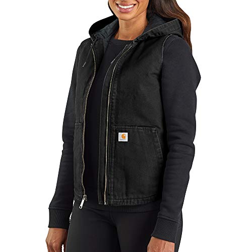 Carhartt Women's Washed Duck Hooded Vest Outerwear, -black, Medium