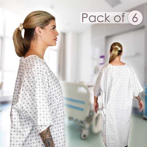 GOLD TEXTILES Patient Hospital Gowns Pack of 6 - Poly Cotton Unisex Hospital Patient Costumes for Medical Exams, Fits up to 2XL, 45” Long & 61” Wide, with 2 Pairs of Back Ties (Snowflake) - Thumbnail 5