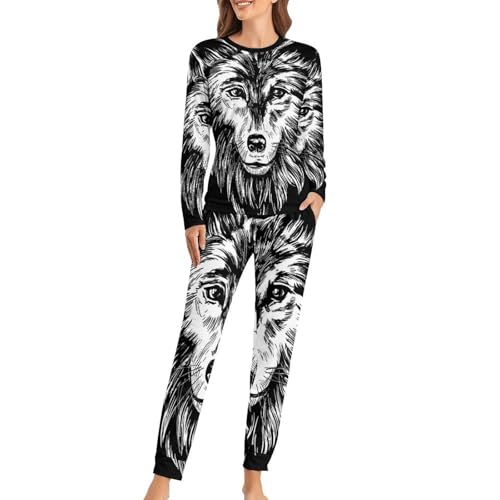 Pyjama femme loup t-shirt manches longues anti-froid pour un sommeil réparateur