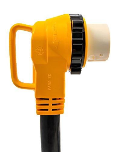 image for Camco 25' PowerGrip Cord with 50M/50F-90 Degree Locking Adapter | Allo