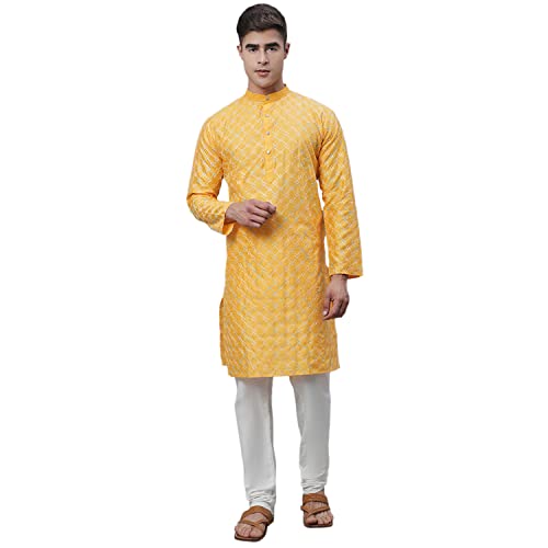Image of SOJANYA (Since 1958 Men's Silk Blend Kurta Pyjama Set | Multi Embroidered Traditional Ethnic Wear for Navratri, Garba, Puja & Wedding