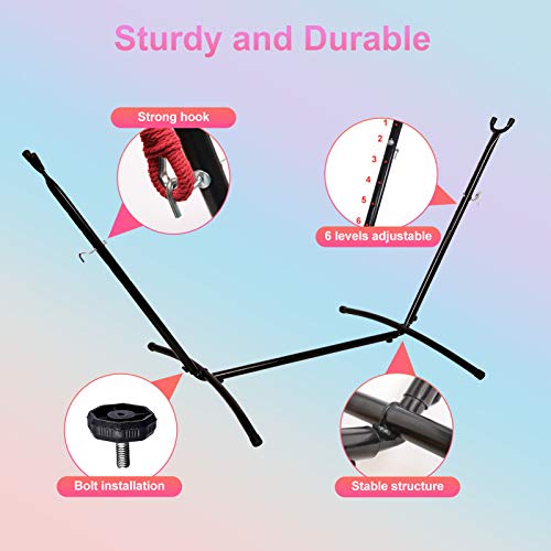 Kanchimi Hammock with Stand,Max Load 450lbs,Portable Double Hammock for para Patio,Indoor Outdoor Hammock with Stand 2 Person Heavy Duty,Premium Carrying Case Included(Rainbow)