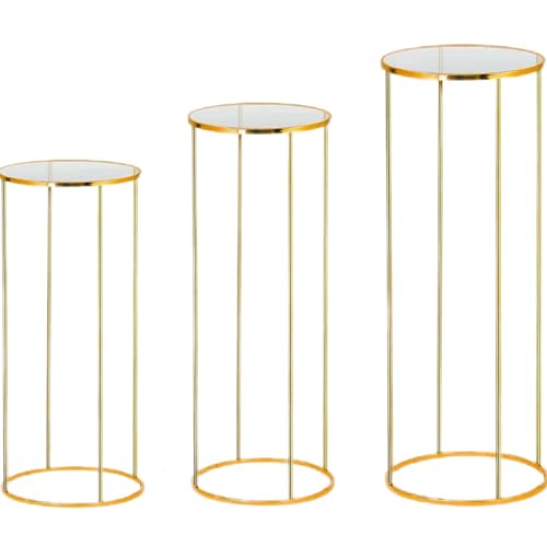 Tectsia 3 soportes de pedestal cilíndrico de metal para fiestas, cilindros para decoraciones de fiestas, mesas redondas de pedestal para tartas para exhibición de boda, decoración de centenos, planta