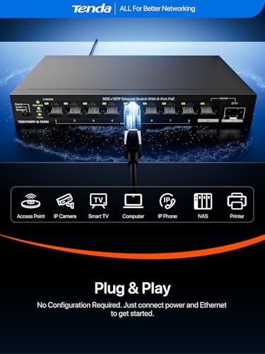 Image of Tenda 10 Port Gigabit PoE Switch, Network Switch with 8 Port PoE+@120W, 1*Gigabit Uplink & 1*SFP, Plug & Play, VLAN /Extend Mode, for IP Cameras /VoIP Phones, Sturdy Metal, Wall Mount (TEG1110PF)