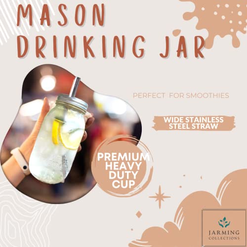 Jarming Collections 32 Oz Mason Jar Cups With Lids & Straws - Reusable Freezer Safe Smoothie & Coffee Travel Glass Bottles, Perfect Home Bar Accessories | Mason Jar 32 Oz With Lid And Straw (Set Of 2) #TOP1