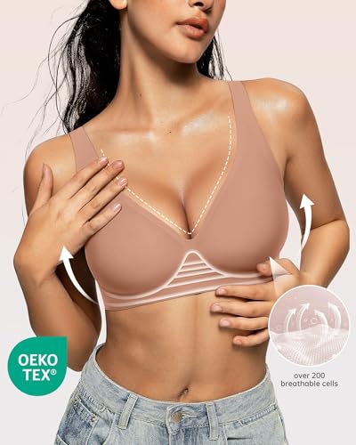 Image of OEAK Womens Deep V Bras Wireless Comfortable Bra Supportive No Underwire Bras Tshirt Push Up Bralettes Plunge Seamless Bra