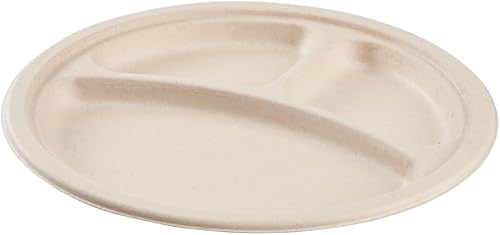 Miniatura 6 de KARAT EARTH Platos compostables de bagazo 10" - 500 ct 3 compartimentos, biodegradables, aptos para microondas, sin PFAS  Color natural