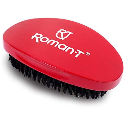 Roman-T Premium Hard 360 Wave Brush - Reinforced Nylon and Boar Bristle Wave Brush with Contoured Wood Base - Includes Handsome Presentation Storage Box Cover
