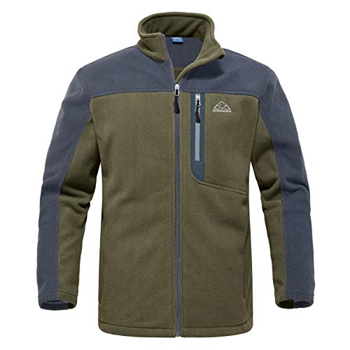 YSENTO Herren Outdoor Fleecejacke Full Zip Winddicht Leicht Atmungsaktiv Warme Polar Angeln Arbeit Wander Jacke mit Reißverschlusstaschen(Grün,L)