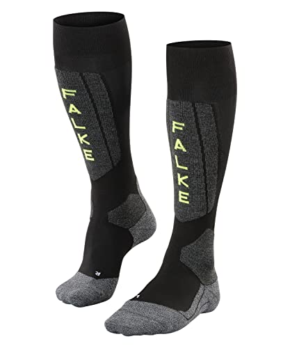 FALKE Men's SK5 Ski Socks, Silk, Knee High, Ultra Light Cushion, Breathable Quick Dry, Winter Athletic Sock, Black (Black-Lightning 3171), 9-10, 1 Pair