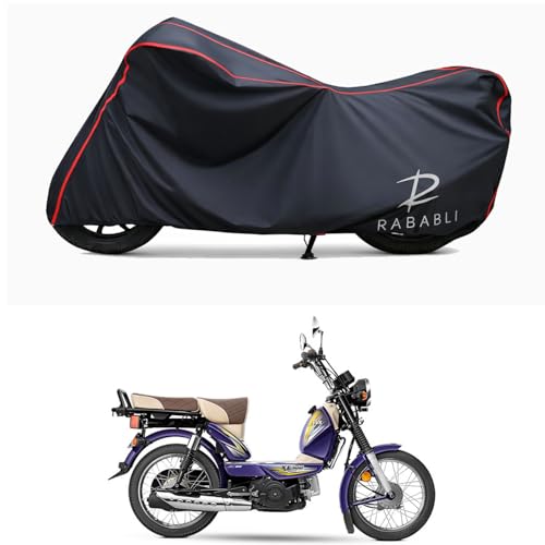 Image of Waterproof Bike Body Cover Compatible for | TVS XL100 Comfort | Taffeta Fabric, Red Piping Design, Bottom Elastic Fit | Dustproof, Sun UV & Rain Protection for All Bikes