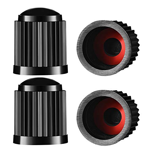 Tyre Valve Caps, Plastic Car Tire Stem Dust Covers with Red Seal Ring for Motorbike, Trucks, Bike, Bicycle, Black 4pack