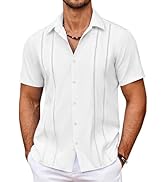 COOFANDY Men's Cuban Guayabera Shirt Summer Beach Vacation Shirt Casual Short Sleeve Button Down ...